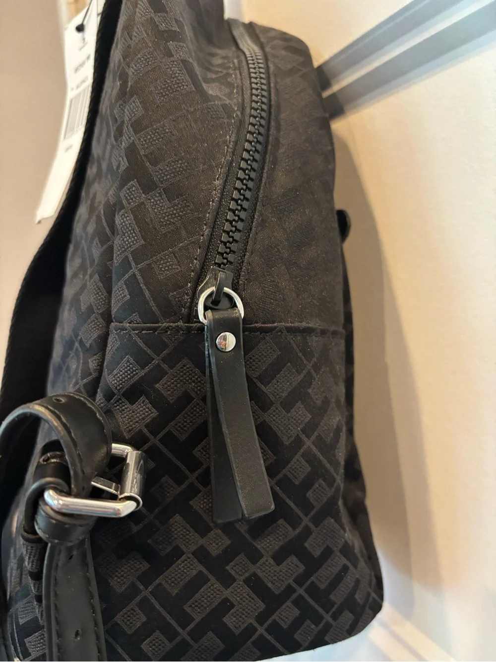 Tommy Hilfiger Black Monogram Mini Backpack with Front Zip